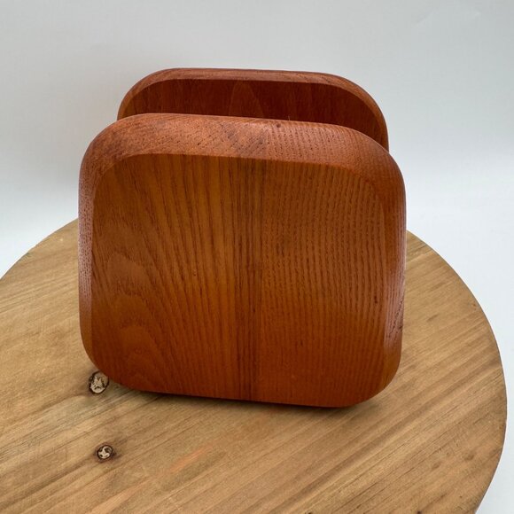Hand Made Solid Oak Wood Napkin Holder Vintage boho bohemian style vibe light co - Picture 3 of 9
